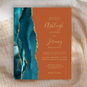 Papier Mariage sarcelle dorée agate budget orange brûlé r