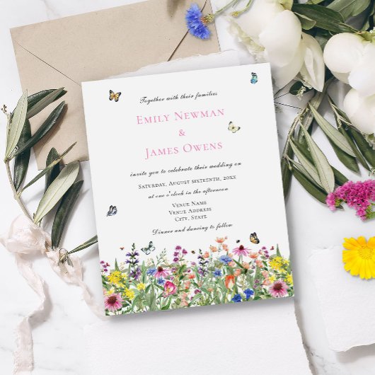 Papier Mariage Simple Bohème Fleurs Sauvages Petit Budget