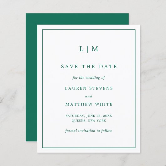 Papier Mariage simple Emerald Green Budget Enregistrer la (Devant / Derrière)