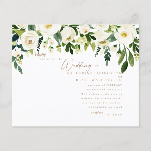 Papier Mariage Simple Fleurs Blanches & Or (Devant)