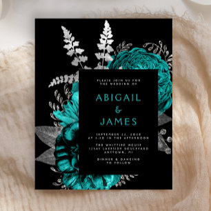 Papier Mariage Teal Floral Sombre Budget Argent