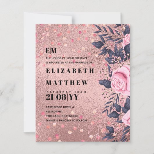 Papier Mariage tendance ROSEGOLD métallisé rose pailleté  (Devant)
