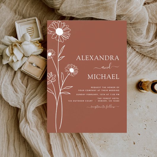 Papier Mariage Terracotta Brûlé Orange Floral