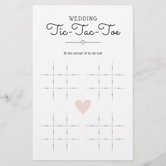 Papier Mariage Tic-Tac-Toe avec Coeur Table Jeu (Devant)