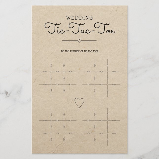 Papier Mariage Tic-Tac-Toe avec Coeur Table Jeu (Devant)