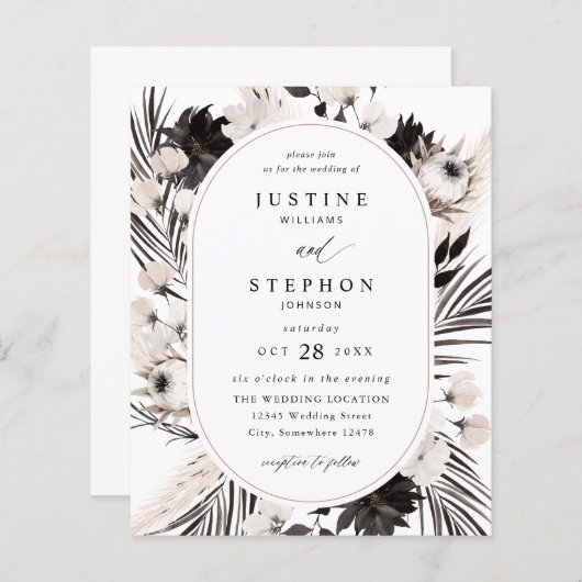 Papier Mariage tropical de Boho noir et blanc Budget (Devant / Derrière)