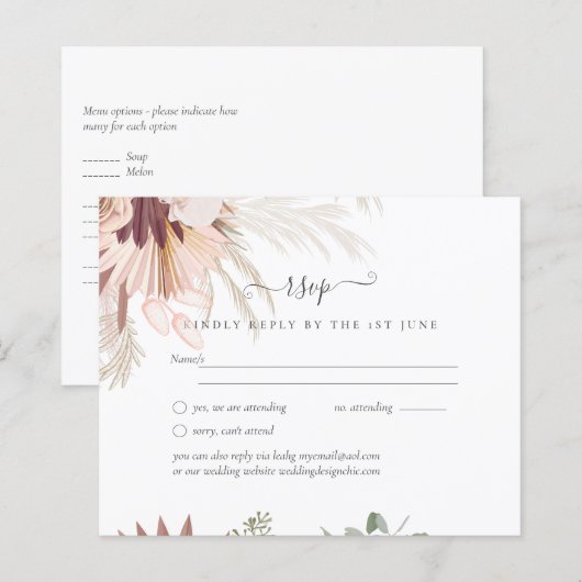 Papier Mariage Tropical Herbe des Pampas Vin de Bourgogne (Devant / Derrière)