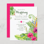 Papier Mariage Tropical Palm Invite Fuchsia Ginger (Devant / Derrière)