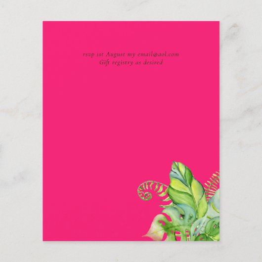 Papier Mariage Tropical Palm Invite Fuchsia Ginger (Dos)
