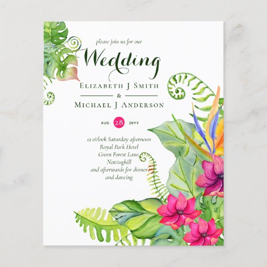 Papier Mariage Tropical Palm Invite Fuchsia Ginger (Devant)
