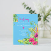 Papier Mariage Tropical Palm Invite Fuchsia Ginger Blue (Debout devant)