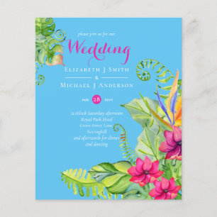 Papier Mariage Tropical Palm Invite Fuchsia Ginger Blue