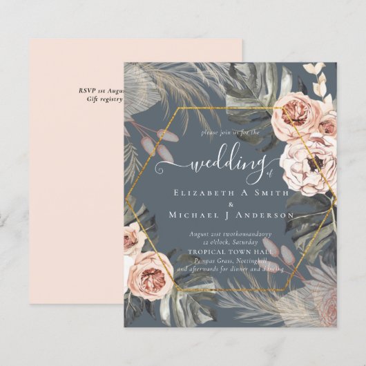 Papier Mariage TROPICAL PAMPAS GRASS à faible coût (Devant / Derrière)