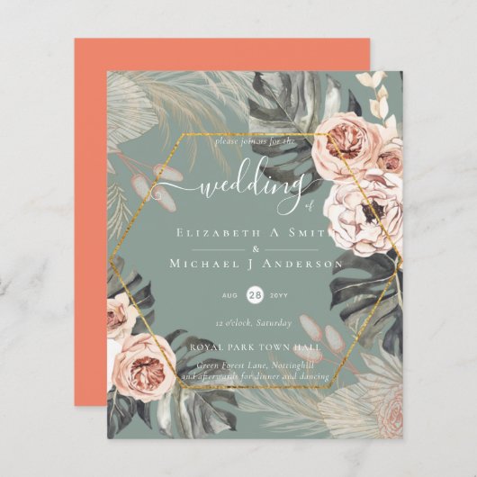 Papier Mariage TROPICAL PAMPAS GRASS à faible coût (Devant / Derrière)