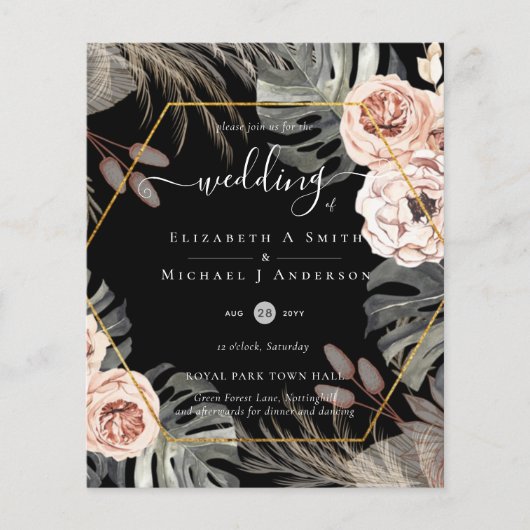 Papier Mariage TROPICAL PAMPAS GRASS à faible coût (Devant)