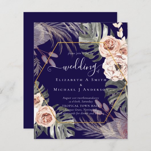 Papier Mariage TROPICAL PAMPAS GRASS à faible coût (Devant / Derrière)