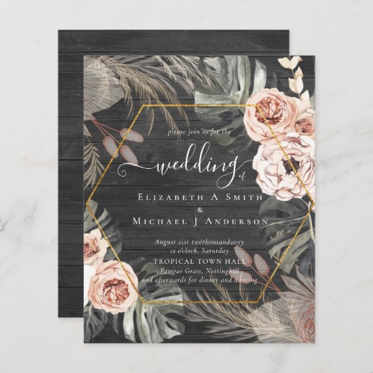 Papier Mariage TROPICAL PAMPAS GRASS à faible coût (Devant / Derrière)