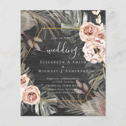 Papier Mariage TROPICAL PAMPAS GRASS à faible coût (Devant)