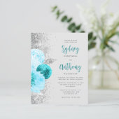 Papier Mariage Turquoise Argent Calligraphie Florale (Debout devant)