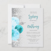 Papier Mariage Turquoise Argent Calligraphie Florale (Devant)
