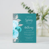 Papier Mariage Turquoise Argent Calligraphie Florale de B (Debout devant)