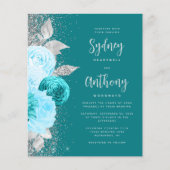 Papier Mariage Turquoise Argent Calligraphie Florale de B (Devant)