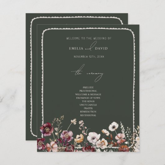 Papier Mariage vert crânien à main antiémone rustique (Devant / Derrière)