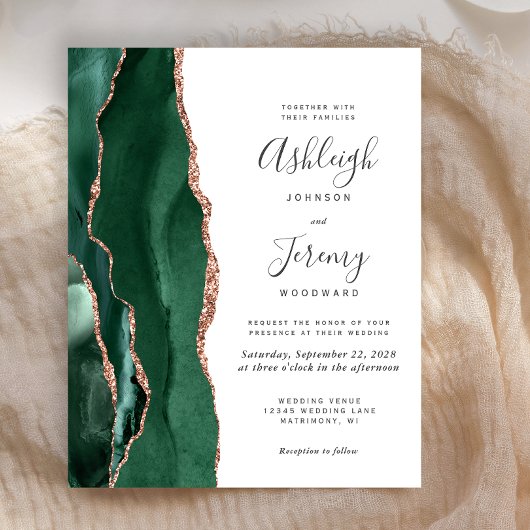 Papier Mariage Vert Émeraude Agate Or Rose Budget
