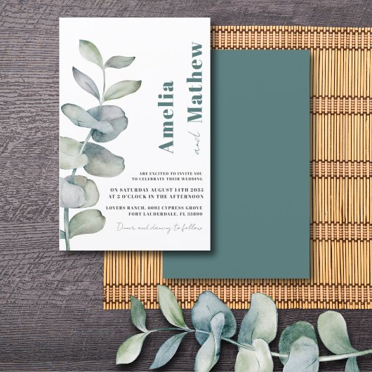 Papier Mariage Vert Eucalyptus Aquarelle Moderne Pas Cher
