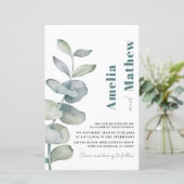 Papier Mariage Vert Eucalyptus Aquarelle Moderne Pas Cher (Debout devant)