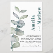 Papier Mariage Vert Eucalyptus Aquarelle Moderne Pas Cher (Devant)