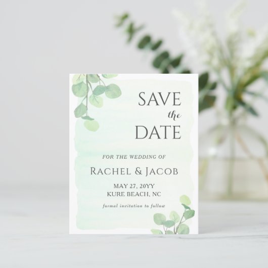 Papier Mariage vert Eucalyptus Enregistrer la date (Debout devant)