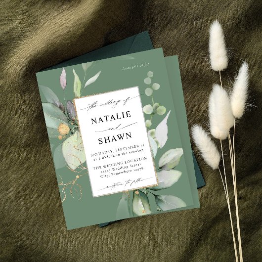 Papier Mariage Vert Olive Eucalyptus Doré Lumineux Budget