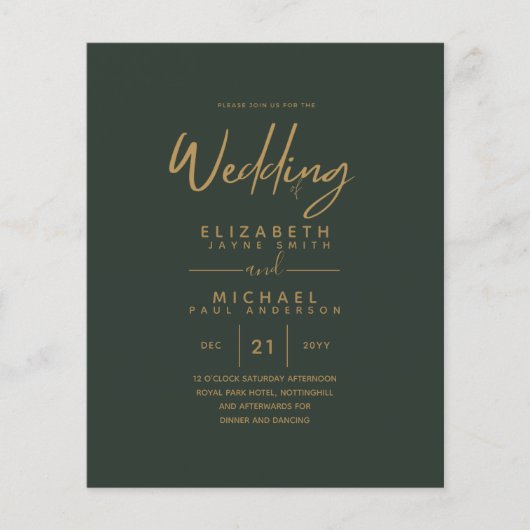 Papier Mariage Vert Or Vert moderne Invite (Devant)