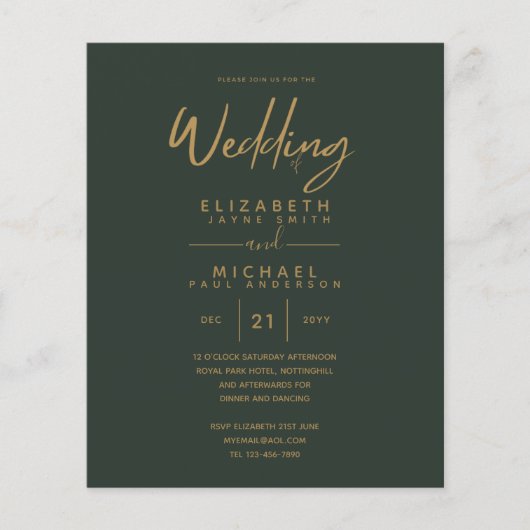 Papier Mariage Vert Or Vert moderne Invite (Devant)