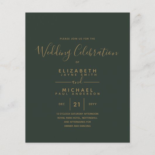 Papier Mariage Vert Or Vert moderne Invite (Devant)