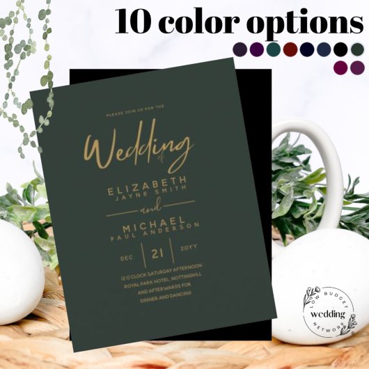 Papier Mariage Vert Or Vert moderne invite QR CODE