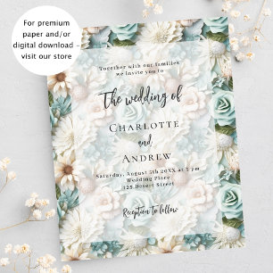 Papier Mariage vert poussiéreux vert blanc fleuri invitat