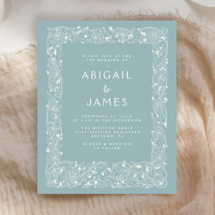 Papier Mariage Vintage Floral Bordure Bleue Budget