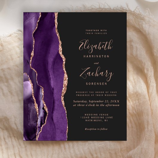 Papier Mariage Violet Agate Or Rose Foncé Budget