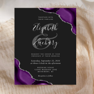 Papier Mariage Violet Argent Agate Coins Sombre