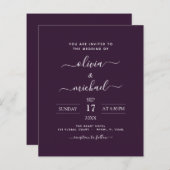 Papier Mariage Violet Pourpre Typographie Moderne Budget (Devant / Derrière)