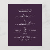 Papier Mariage Violet Pourpre Typographie Moderne Budget (Devant)