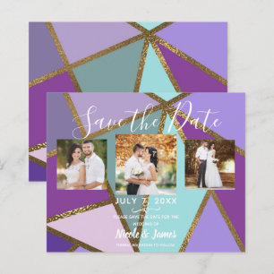 Papier Mariage Violet Rose Turquoise Bronze Or