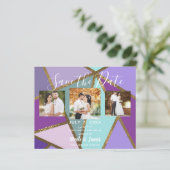 Papier Mariage Violet Rose Turquoise Bronze Or (Debout devant)