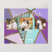Papier Mariage Violet Rose Turquoise Bronze Or (Devant)