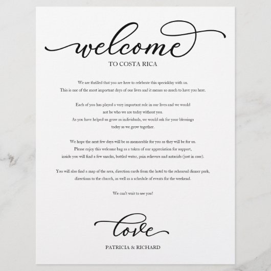 Papier Mariage Week-end Bienvenue Itinéraire Chic Script (Devant)