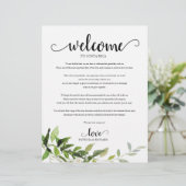 Papier Mariage Week-end Bienvenue Itinéraire Élégant Verd (Debout devant)