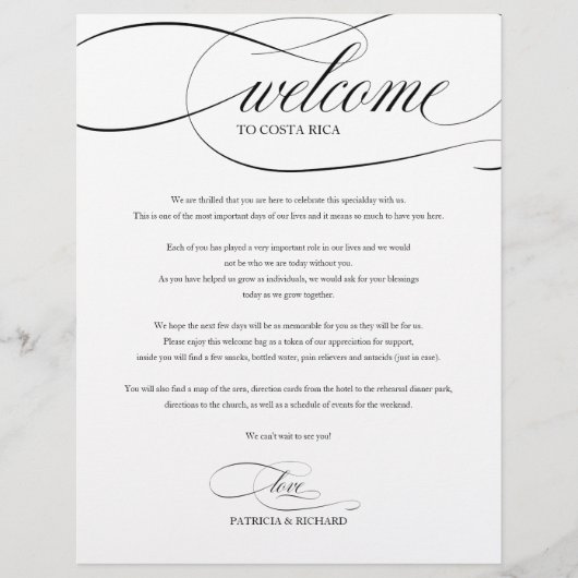 Papier Mariage Week-end Bienvenue Itinéraire noir Script (Devant)