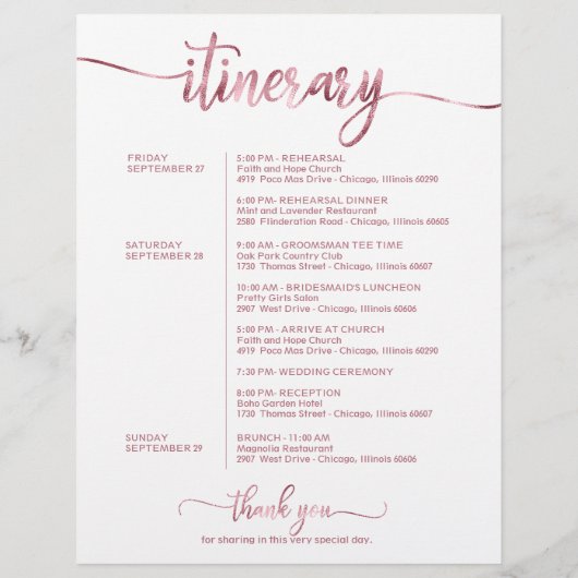 Papier Mariage Week-end Bienvenue Itinéraire Simple Chic (Dos)